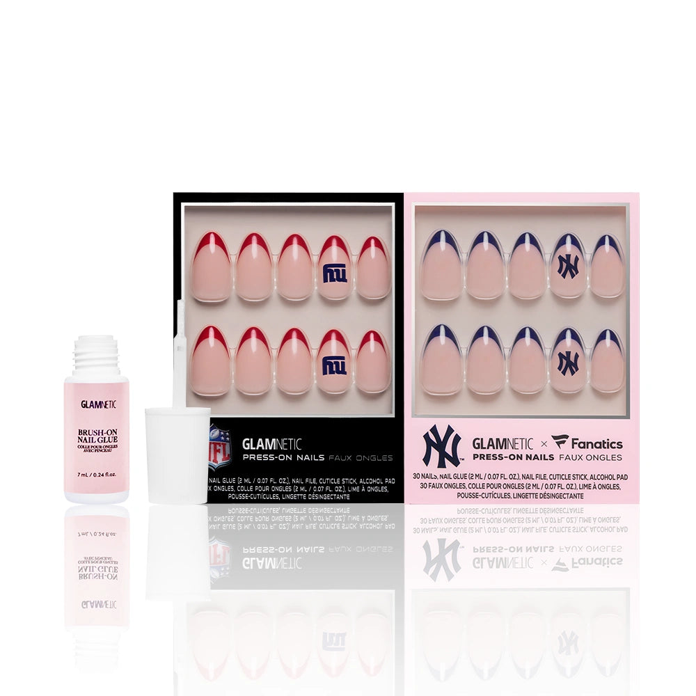 The glamnetic New York All-Stars Giants & Yankees set includes press-on nails for both teams and a bottle of brush-on nail glue. - Product image