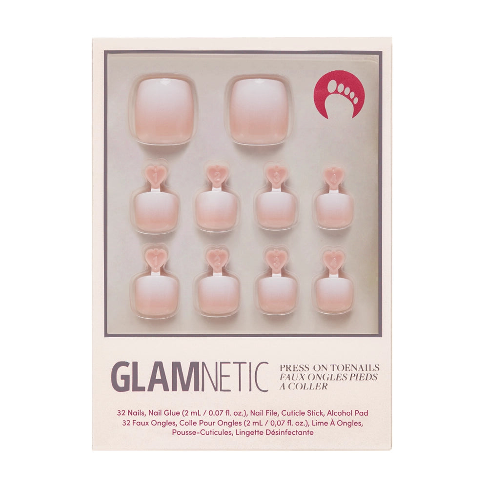 A box of Glamnetic press-on toenails in a peachy nude ombré design. - Product image