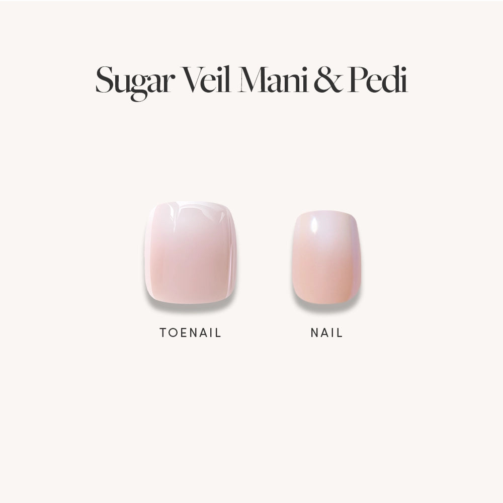 Two "Glazed Ombré Mani & Pedi Bundles" press-on nails by glamnetic are shown side by side: the larger, squarer "TOENAIL" and the smaller, rounder "NAIL," both with a glossy pale pink nude-to-white finish on a plain background. - Product image