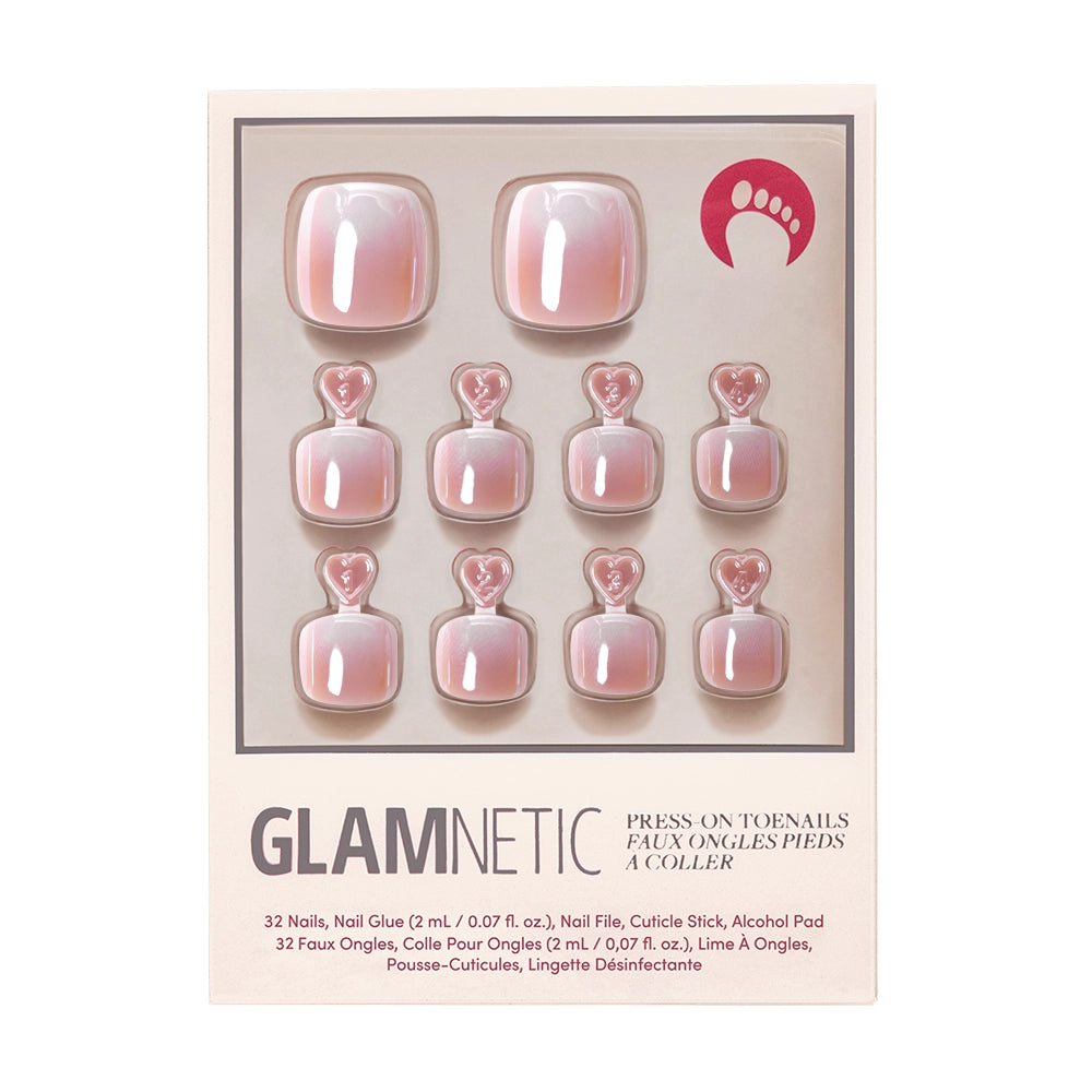 A box of Glamnetic press-on toenails in a pearly pink shimmer shade. - Product image