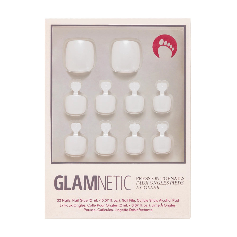A box of Glamnetic press-on toenails in a clean, solid white shade. - Product image