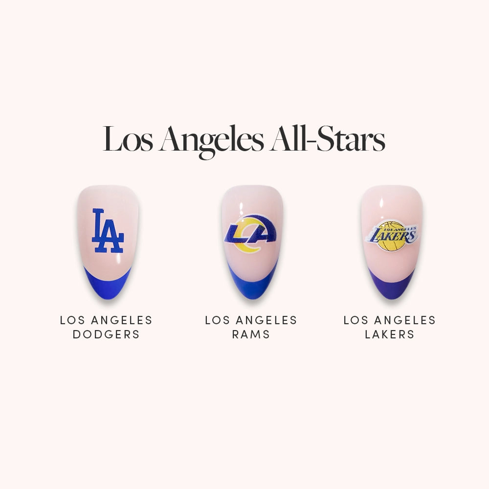 Show your team pride with glamnetic’s Los Angeles All-Stars press-on nails, featuring Dodgers, Rams, and Lakers-inspired nail art.