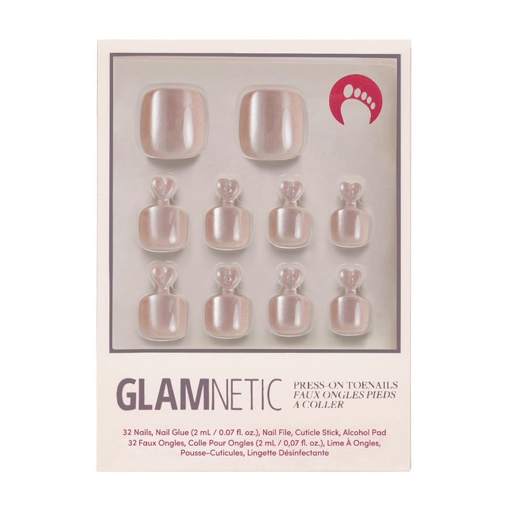 A box of Glamnetic press-on toenails in a champagne shimmer finish with subtle sparkle. - Product image