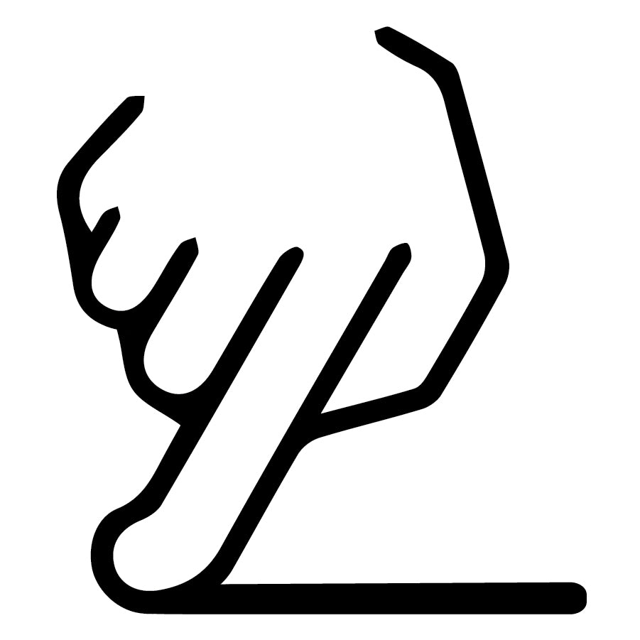 A simple black outline of a hand with the index finger extended and touching a flat surface, suggesting a tapping or pointing motion on a touchscreen.