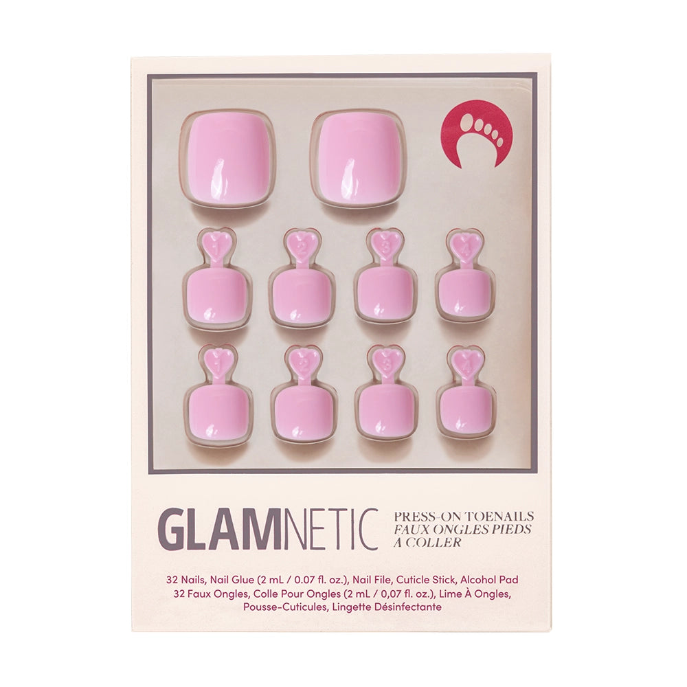 A box of Glamnetic press-on toenails in a bright pastel pink color. - Product image