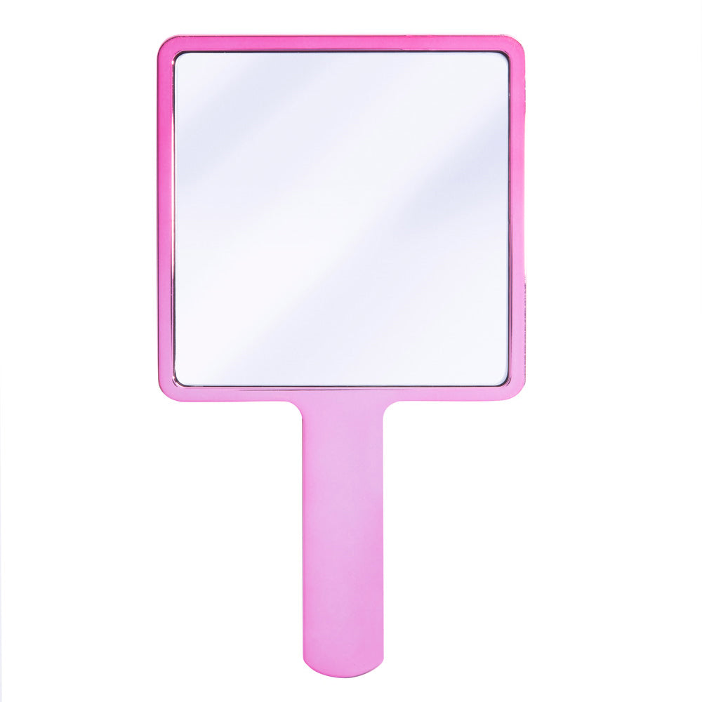 The glamnetic Handheld Mirror features a pink square frame and handle, perfect for precise lash application, displayed against a white background. - Product image