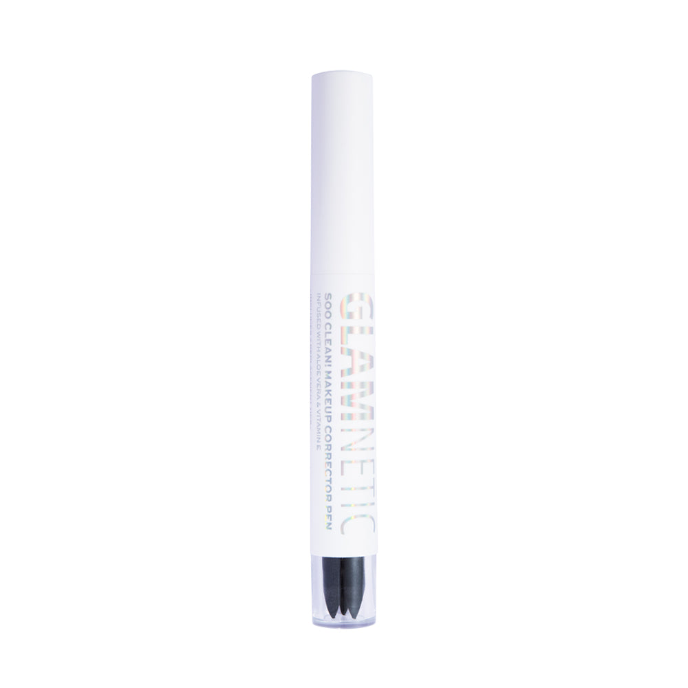 The Soo Clean! Jumbo Pen by glamnetic, featuring white packaging with holographic branding and enriched with Aloe Vera and Vitamin E, is displayed upright against a white background. - Product image