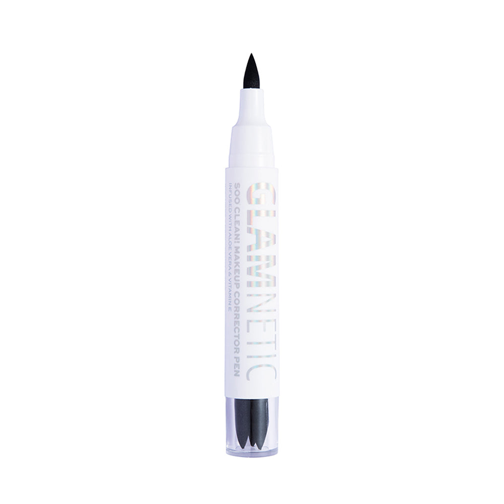 A Soo Clean! Jumbo Pen by glamnetic, featuring a white body, black felt tip, and Vitamin E, stands upright against a plain white background. - Product image