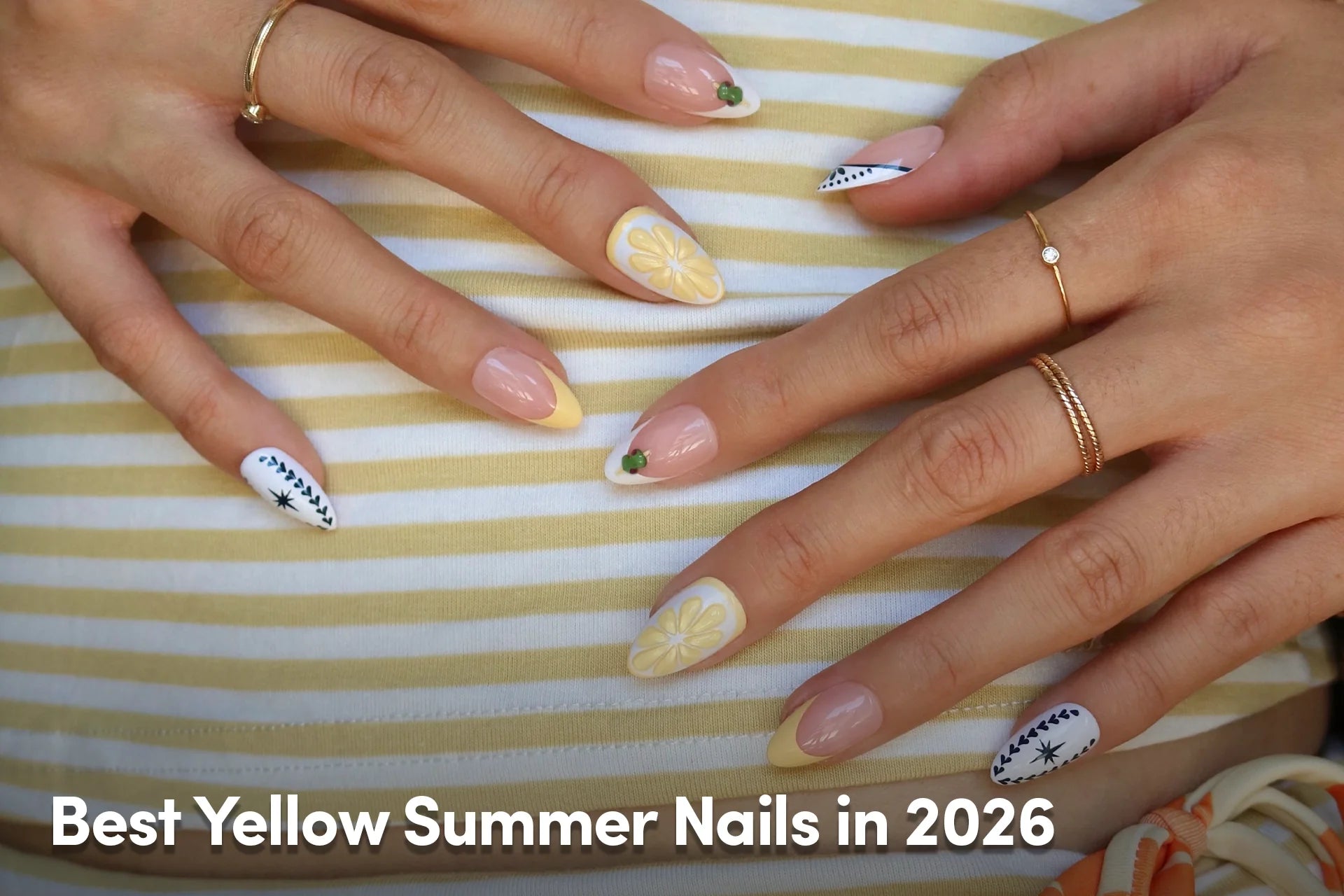 Yellow floral summer nail design