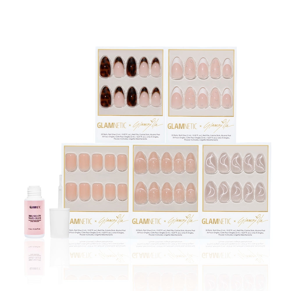 Glamnetic press-on nail set with brush on nail glue on a white background - Product image