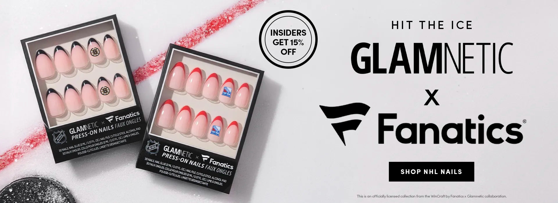 Glamnetic press-on nail sets with Fanatics branding on a white background1