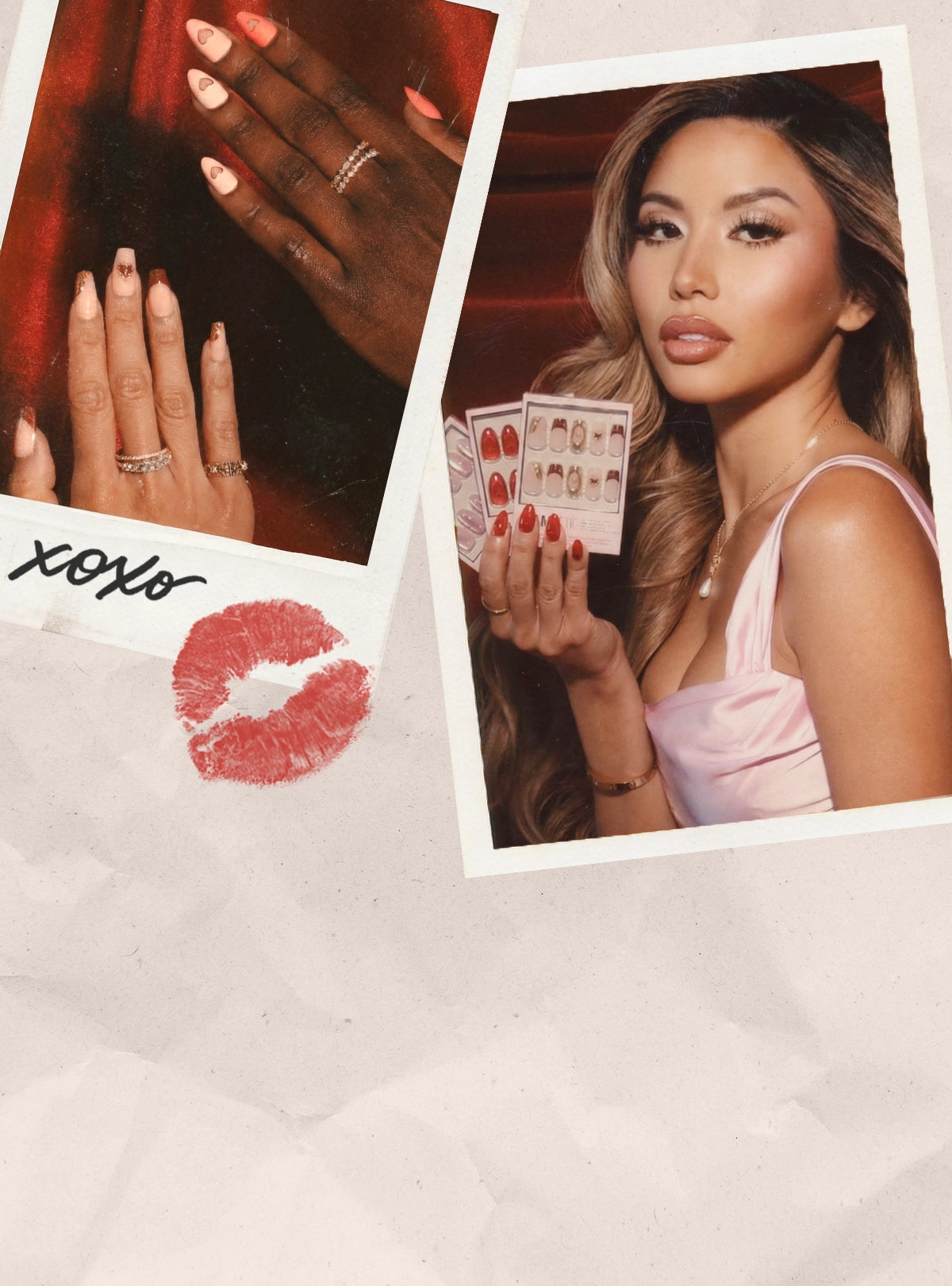 Love Notes homepage widget featuring Glamnetic press-on nail designs inspired by pure love and soft romance