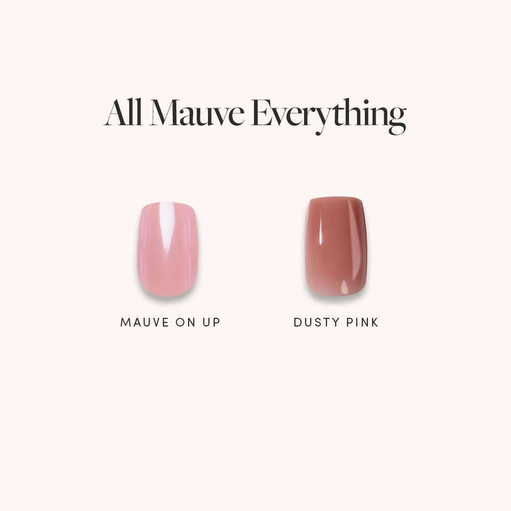 Glamnetic’s All Mauve Everything features two mauve shades: Mauve On Up (light pink mauve) and Dusty Pink (darker mauve-pink). Pair this nail set with a UV Gel Top Coat for a glossy finish.