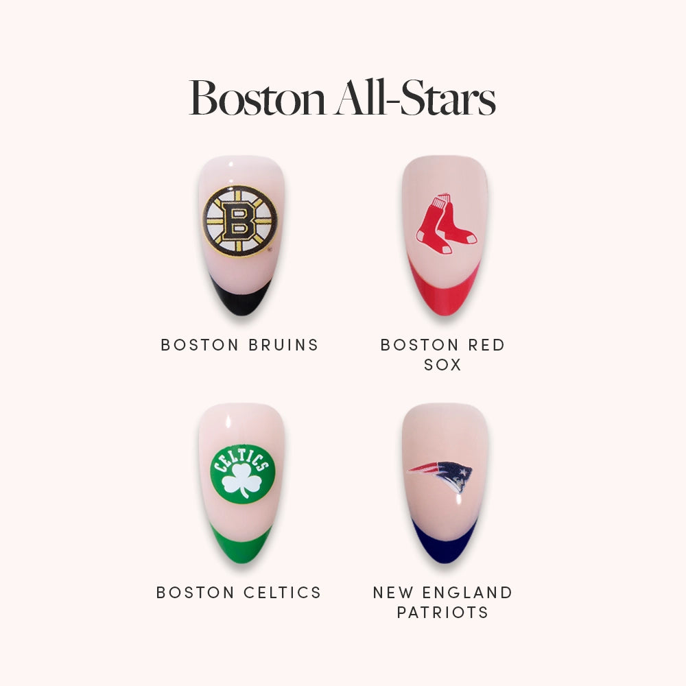 Show your Boston pride with the glamnetic Boston All-Stars bundle—featuring four officially licensed press-on nail sets for the Bruins, Red Sox, Celtics, and Patriots.