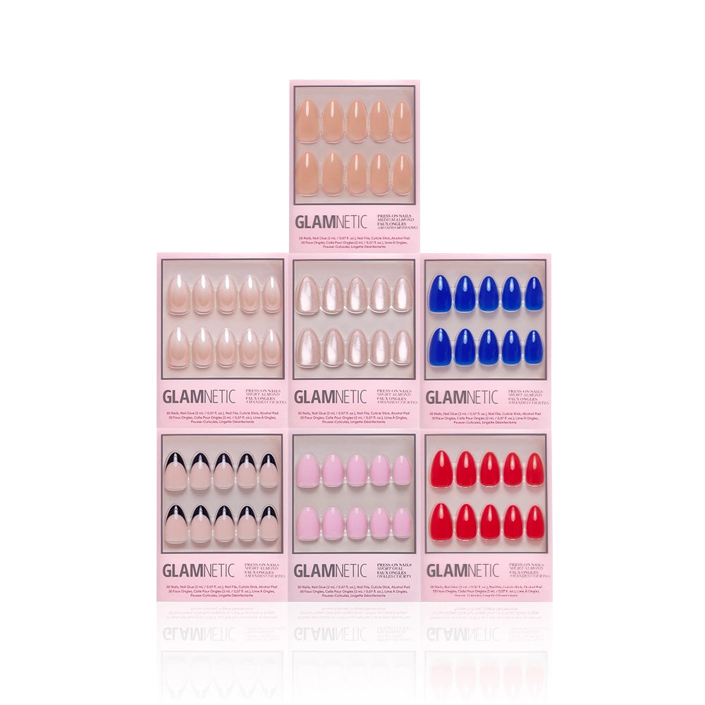Glamnetic nail product packaging with various color options on a white background - Product image