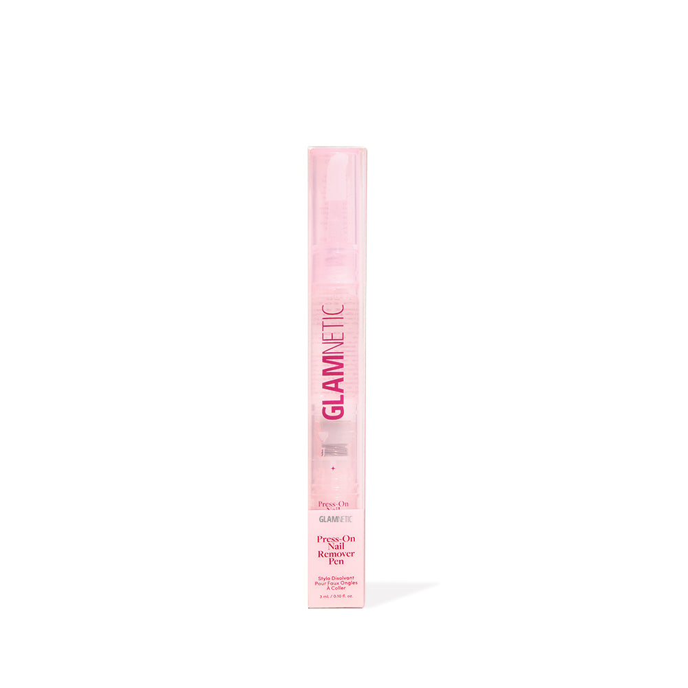 A translucent pink Glamnetic Press-On Nail Remover Pen with the product name printed on the side. - Product image