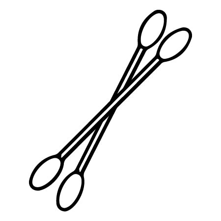 Black and white line drawing of two crossed cotton swabs with oval tips at both ends.