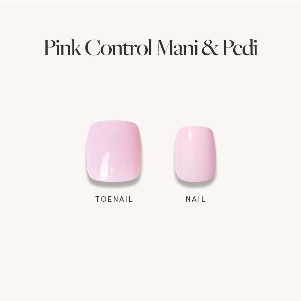 Two artificial nails on a light background, labeled toenail and nail, both with glossy blush pink finish. Text above reads: Glossy Blush Pink Mani & Pedi Bundles by glamnetic—your chic, easy at-home manicure and pedicure set. - Product image
