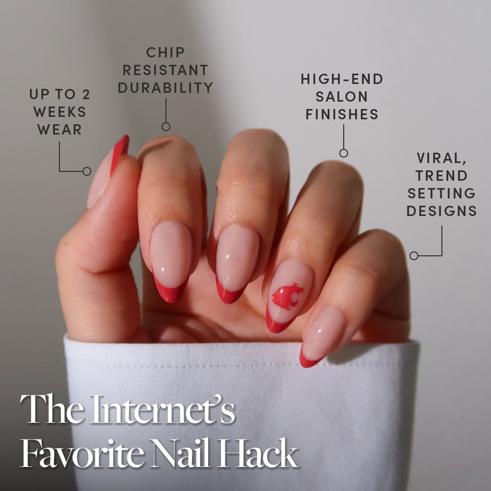 Show your team spirit with glamnetic's Washington State Cougars Press-On Nail Set—enjoy chip resistance, 2-week wear, high-end finishes, and trendy designs. The Internet’s Favorite Nail Hack!. - Product image