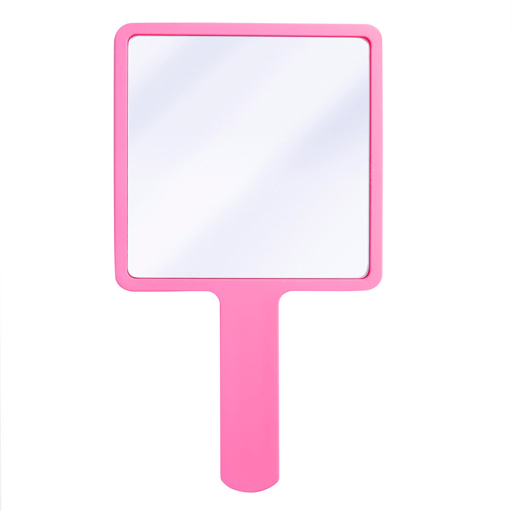 The glamnetic Handheld Mirror is a compact, pink mirror with a bright frame and handle, ideal for lash application, shown against a plain white background.